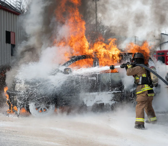 Firefighter crew at structure fire